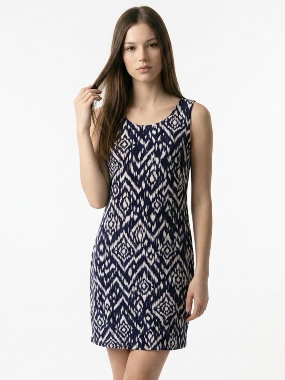 AB Studios fully lined blue and white dress. Faux peplum flouncy Size medium‎